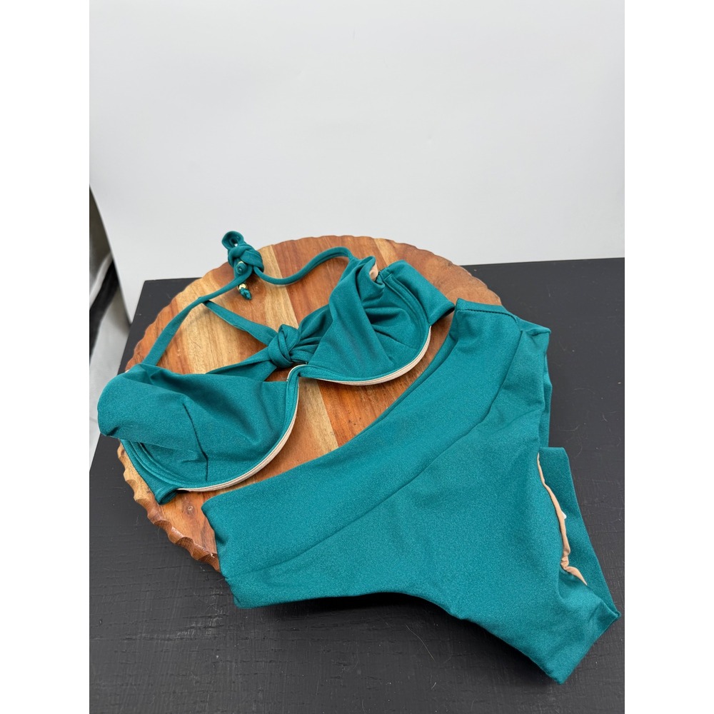 Bkn from Rio Biquine Bikini Set Women Size M Teal Green High Waisted Underwire